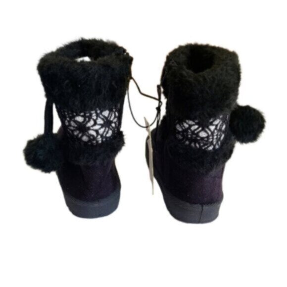 Adorable Child Girls Pom Pom Black Faux Suede Fur Fall Winter Snow Boots Size 6 - Picture 6 of 11